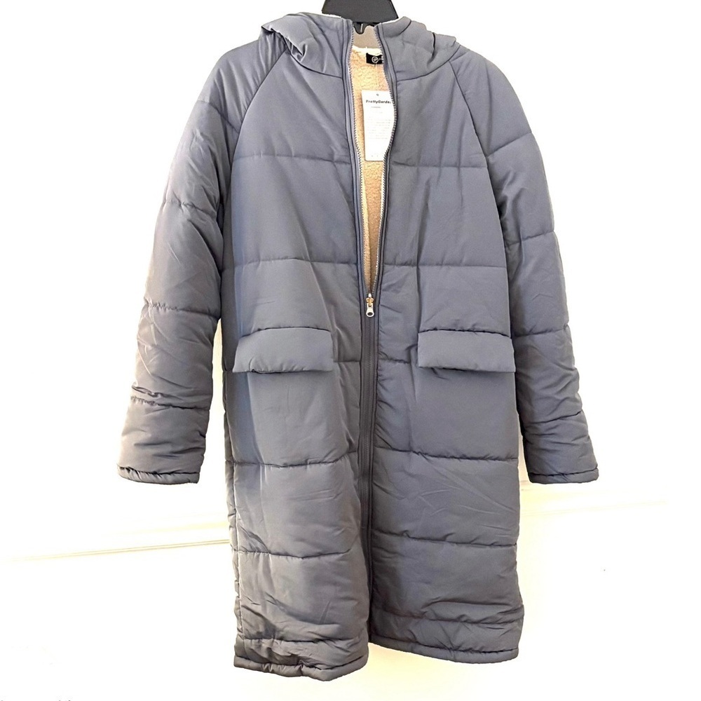 NWT PRETTY GARDEN Reversible Winter Oversized Shearling Fleece Coat, Gray/tan - Picture 7 of 8